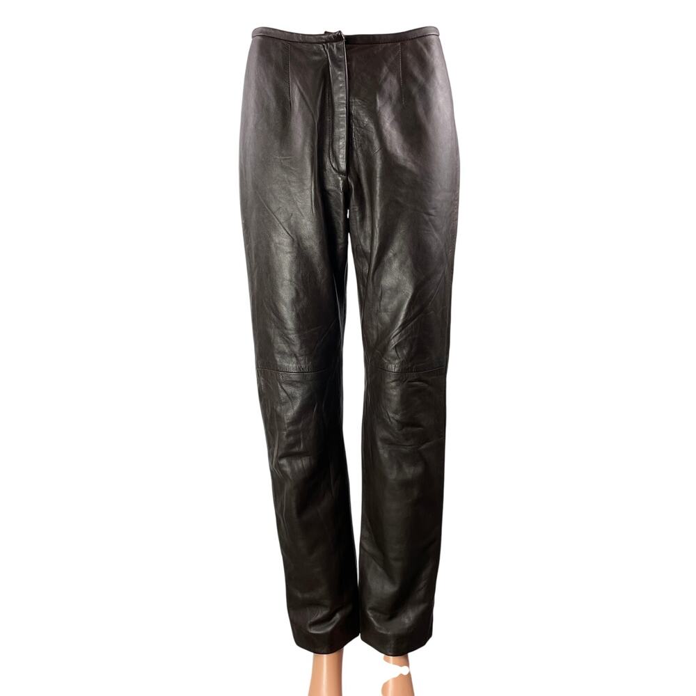 Vintage Efrem Women's Dark Brown 100% Leather Straight Trousers Pants Size 2
